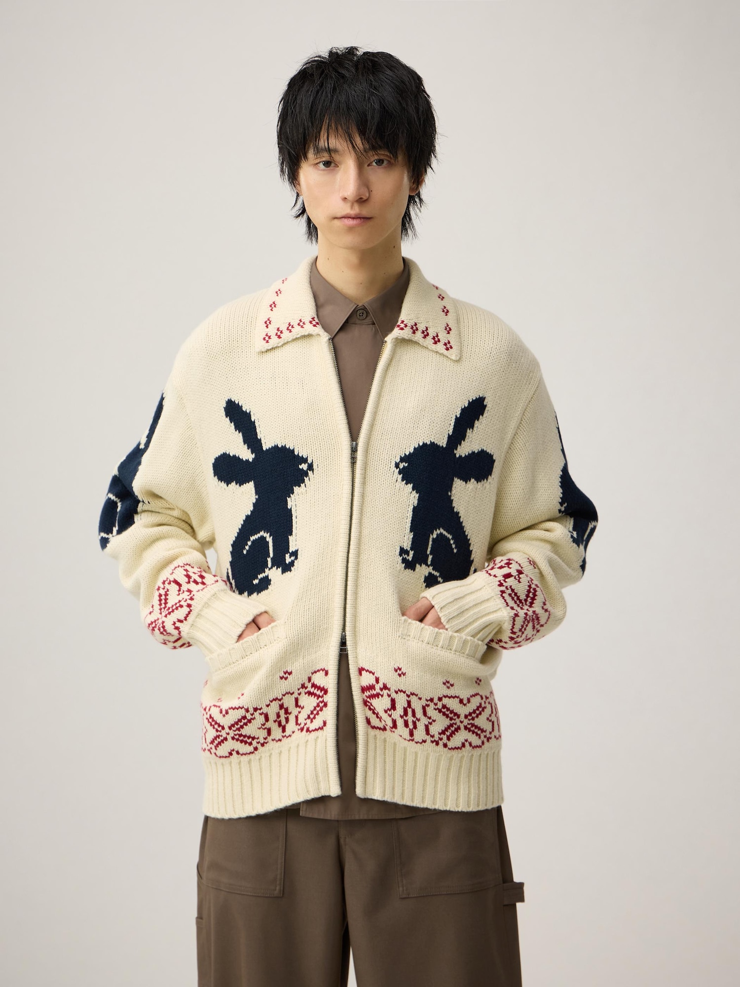 ジャケット・アウター ORIGINAL BUTTON COLLARLESS KNIT JACKET CAMBIO ノーカラーコート コート mj10422-Star Pattern Quilted