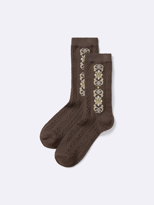 STYLE-HEAT Crew Socks | Side Flower