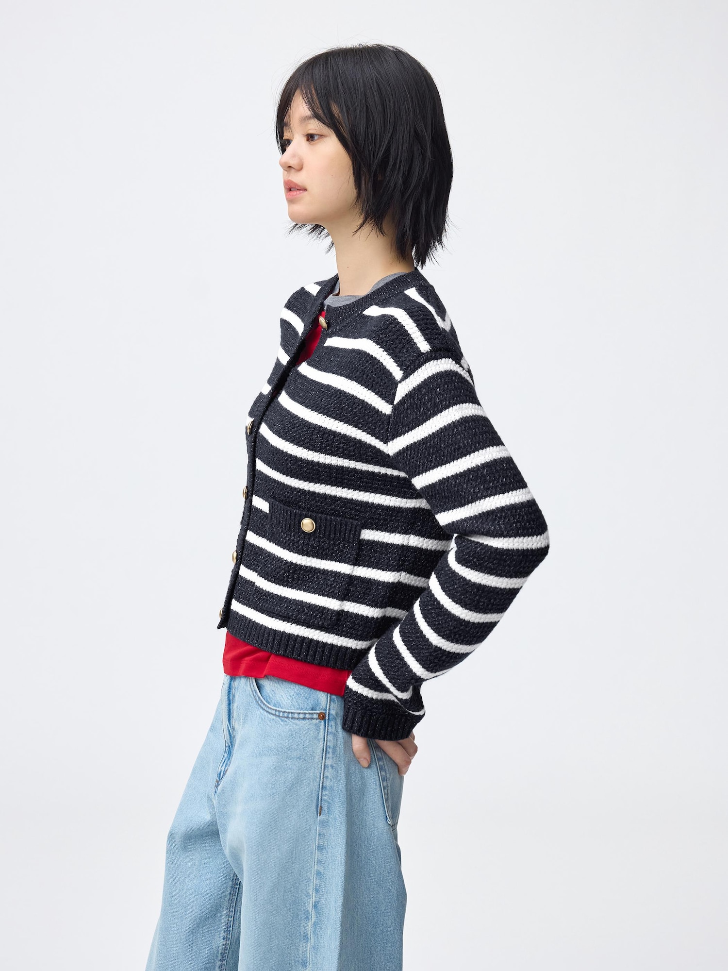 Women's Tweedy Knitted Striped Cardigan | GU US