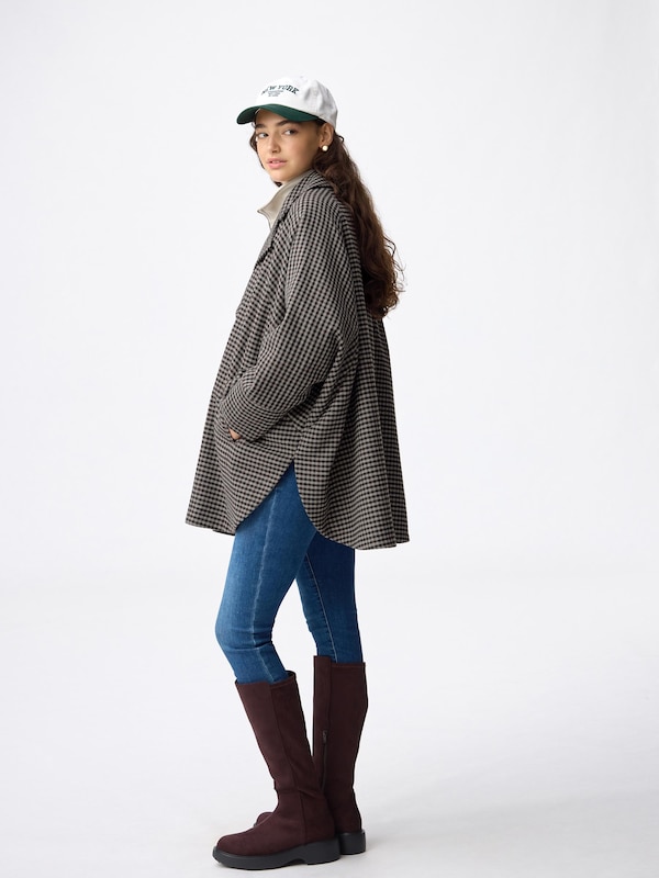 COZY MELTON Checked Cape Coat