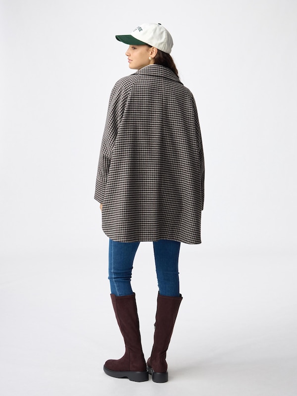 COZY MELTON Checked Cape Coat