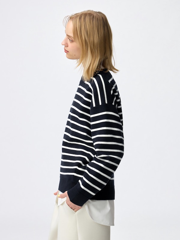 Sweat Look Knit Striped Oversized Pullover
