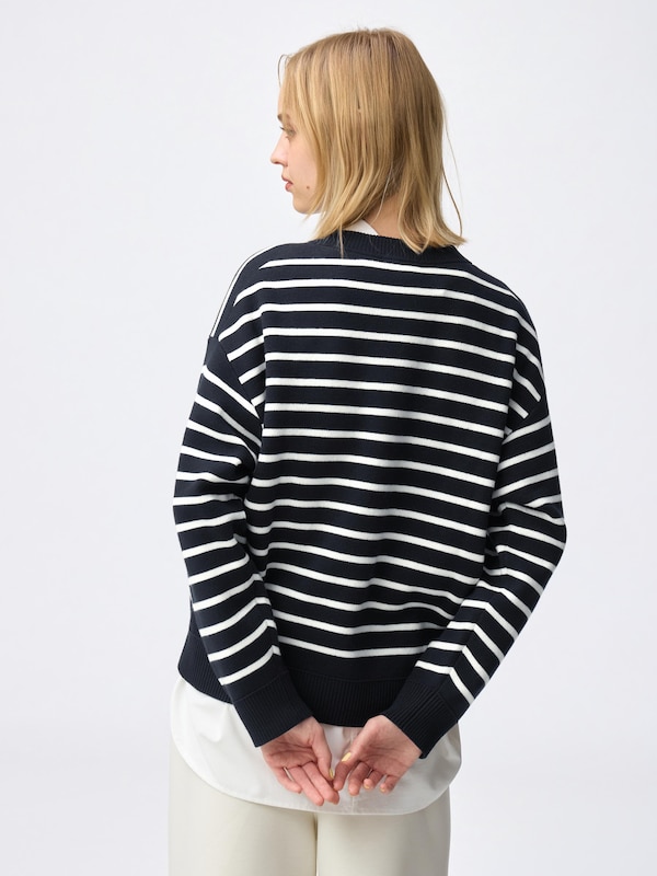 Sweat Look Knit Striped Oversized Pullover