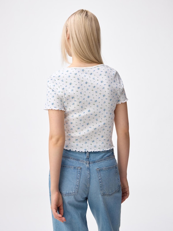 Pointelle Flower Printed T-Shirt