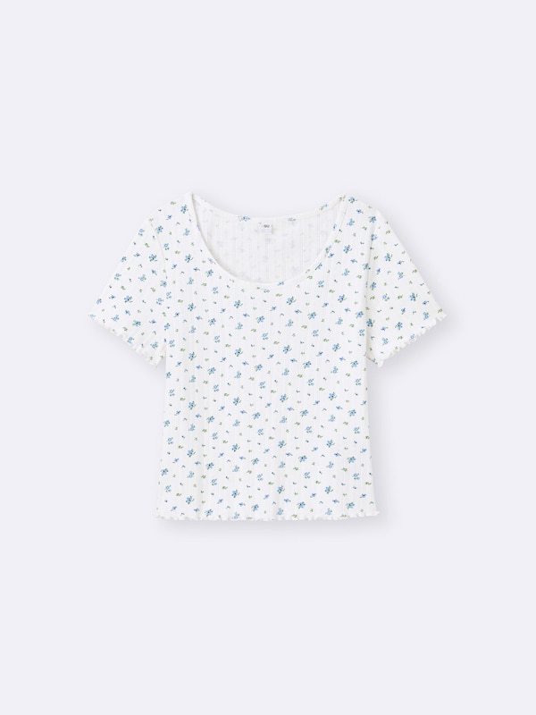 Pointelle Flower Printed T-Shirt