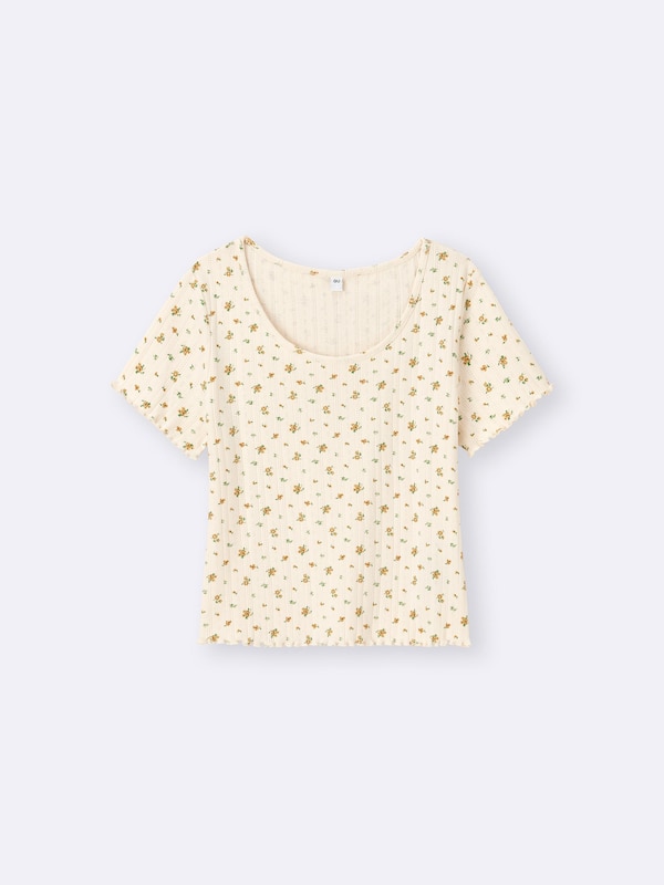 Pointelle Flower Printed T-Shirt