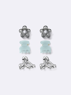 Flower & Ribbon Motif Mini hair Clip 6-Pack