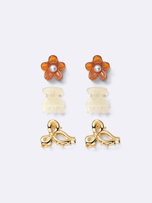 Flower & Ribbon Motif Mini hair Clip 6-Pack