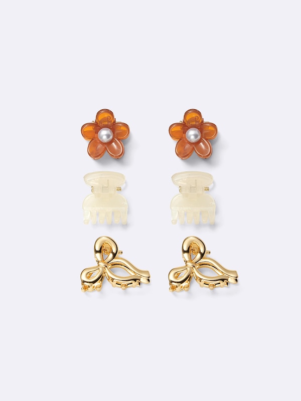 Flower & Ribbon Motif Mini hair Clip 6-Pack