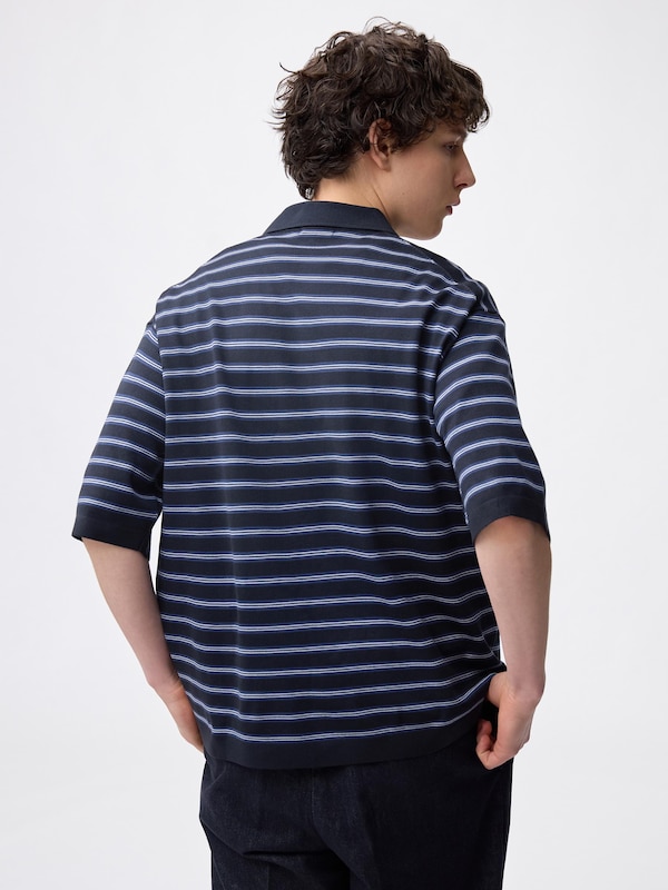 Washable Knitted Striped Polo Shirt | Halfslv