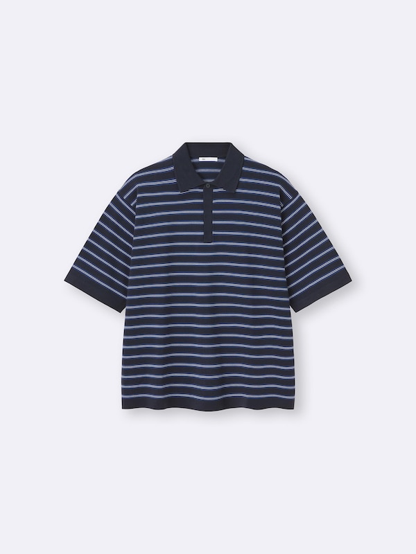 Washable Knitted Striped Polo Shirt | Halfslv