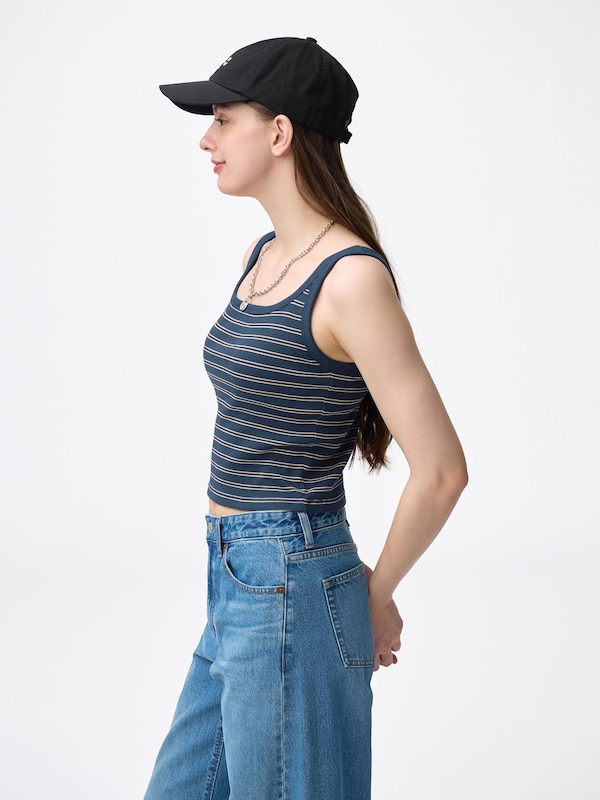 Bra-Feel Cropped Square Neck Tank Top | Striped