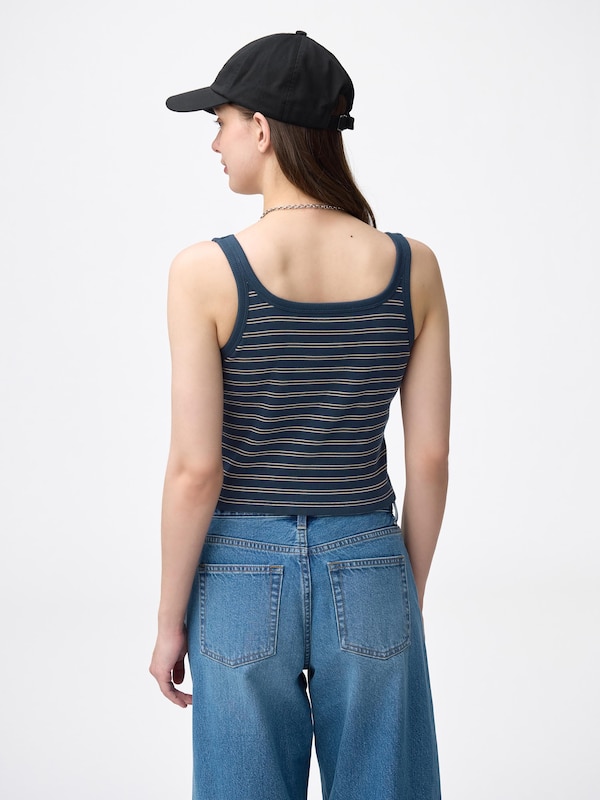 Bra-Feel Cropped Square Neck Tank Top | Striped