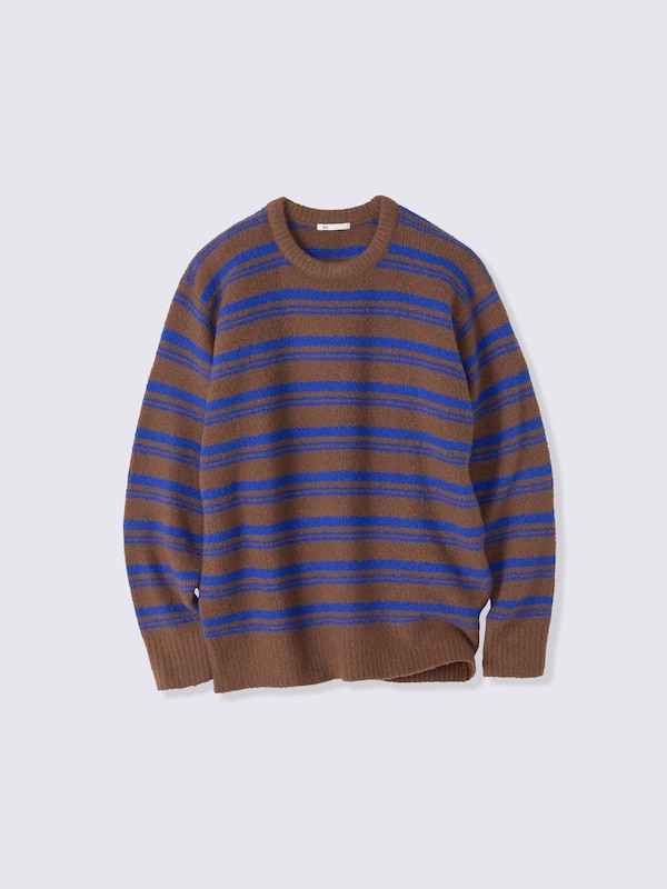 Puffy Touch Knit Striped Crew Neck Sweater | PF