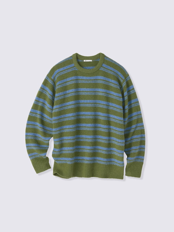 Puffy Touch Knit Striped Crew Neck Sweater | PF