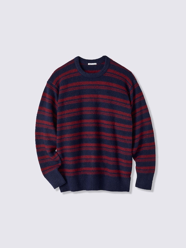Puffy Touch Knit Striped Crew Neck Sweater | PF