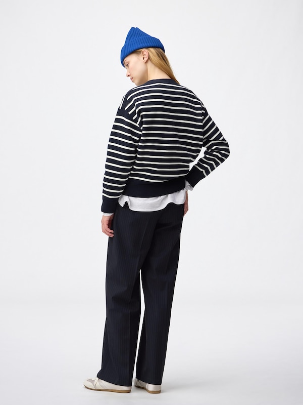 Pleated Wide Pants | Stripe | Long