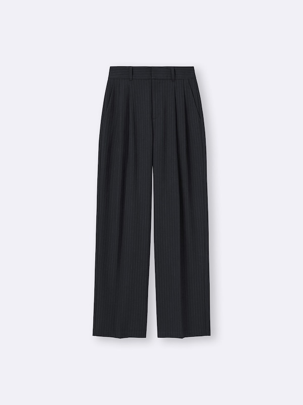 Pleated Wide Pants | Stripe | Long
