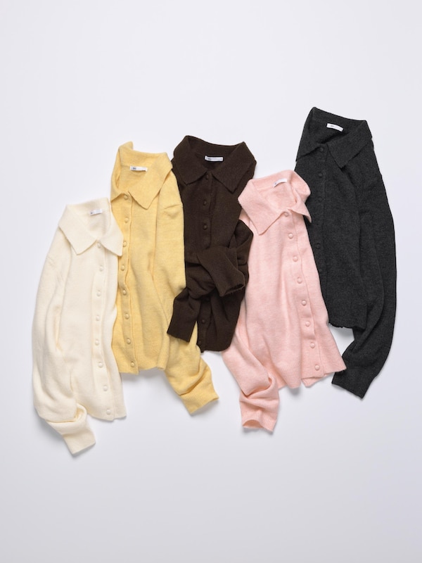 Puffy Touch Knit Polo Cardigan