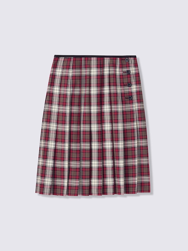 Side Button Pleated Checked Skirt | PF