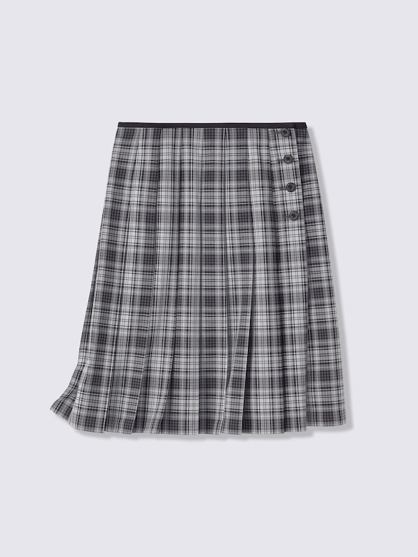 Side Button Pleated Checked Skirt | PF