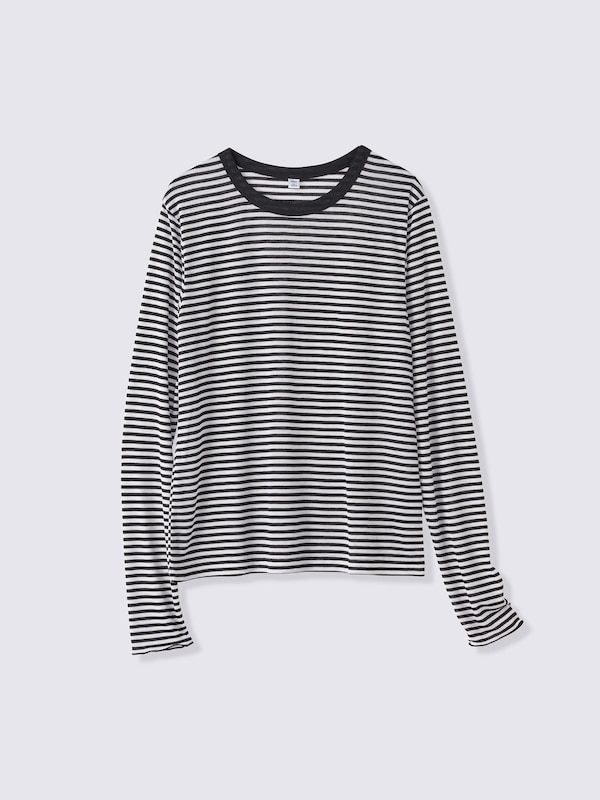 Soft Sheer Striped Crew Neck T-Shirt | Long | PF