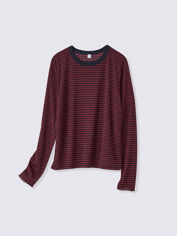 Soft Sheer Striped Crew Neck T-Shirt | Long | PF