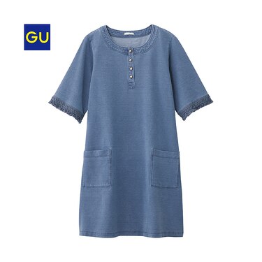 Gu公式 カットソーデニムワンピース 5分袖 Jn ファッション通販サイト