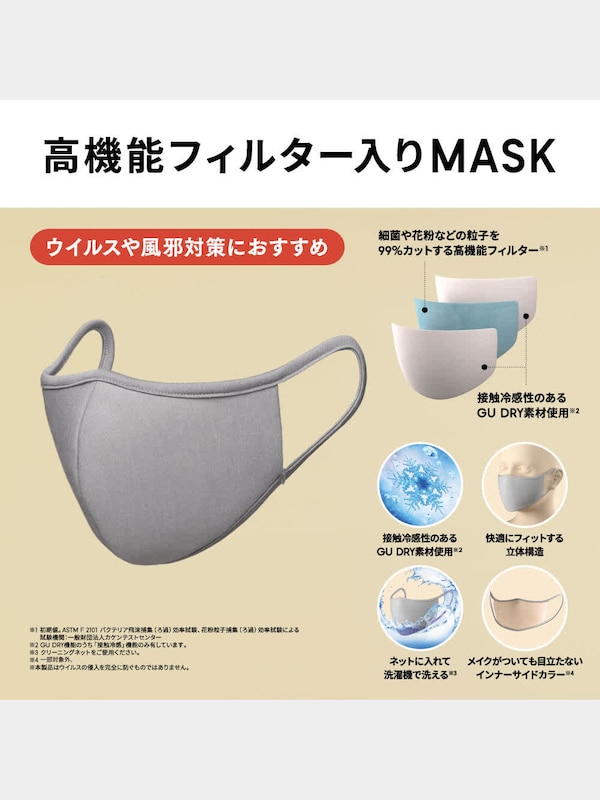 高機能フィルター入りMASK(2枚組･GU DRY素材使用)