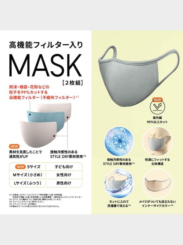 高機能フィルター入りMASK(2枚組・STYLE DRY素材使用)