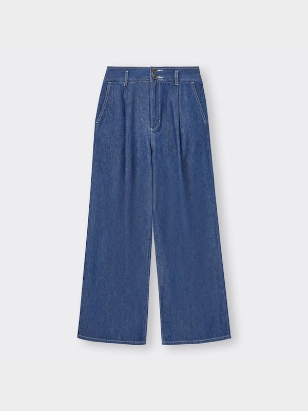 ライトデニムタックワイドパンツ(丈標準68.5～72.5cm)