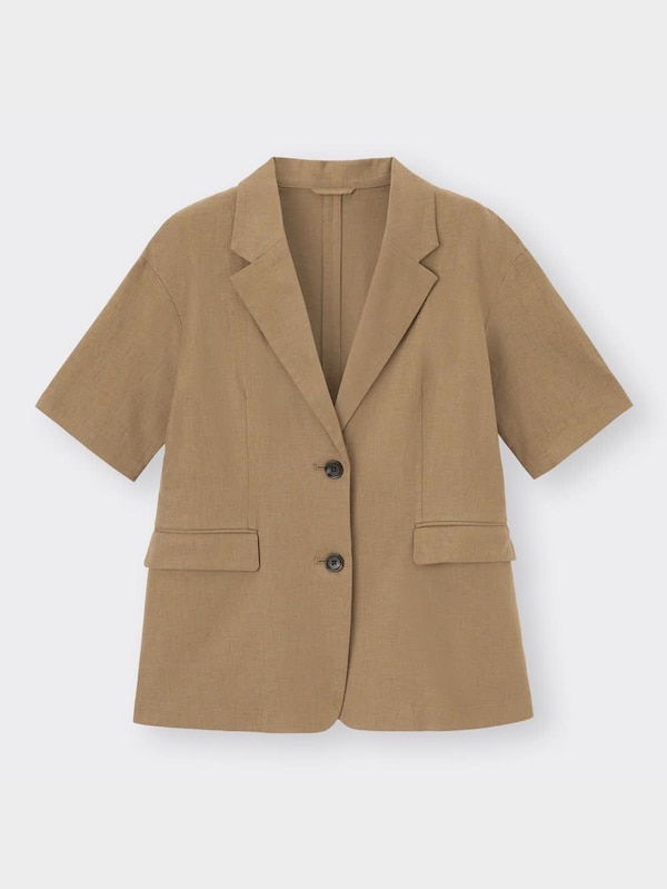 リネンブレンドオーバーサ�イズハーフスリーブジャケット