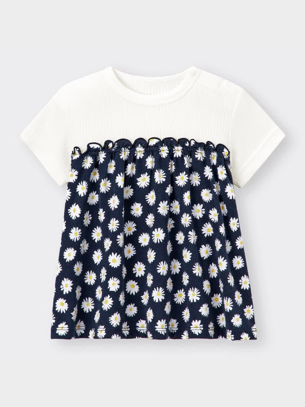 GU公式 | BABY(TODDLER)GIRLSフラワーコンビT(半袖)+E(セットアップ可能)