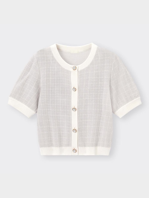 バイカラーカーディガン(半袖)(チェック)YG+E