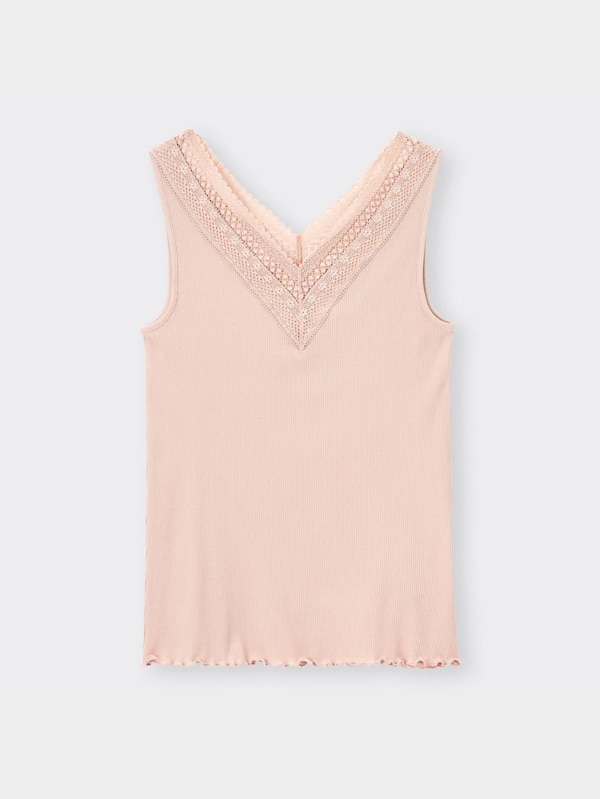 スタイルオーガニックコットンリブレースVネックタンクトップ