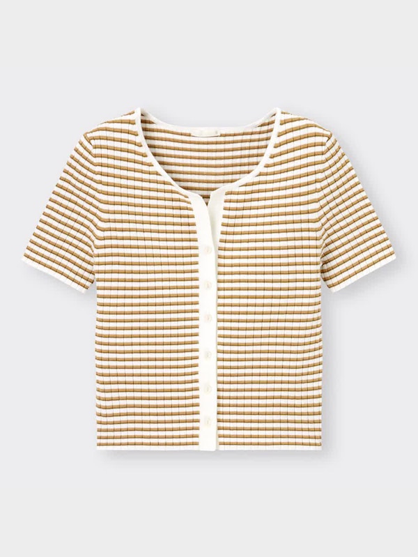 リブコンパクトカーディガン(半袖)(マルチボーダー)