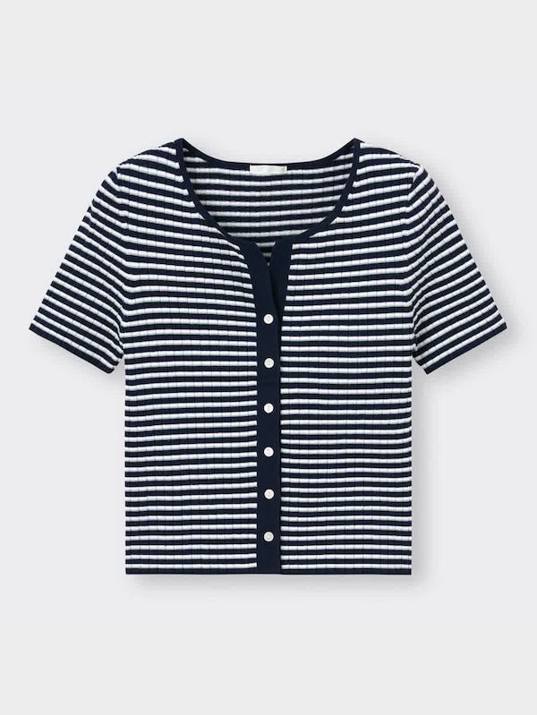 リブコンパクトカーディガン(半袖)(マルチボーダー)