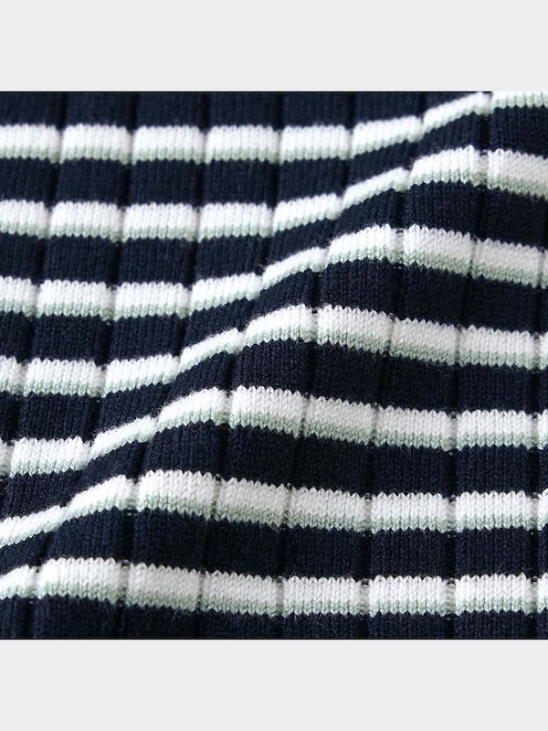 リブコンパクトカーディガン(半袖)(マルチボーダー)