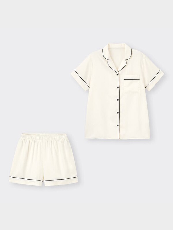 サテンパジャマ(半袖&ショートパンツ)