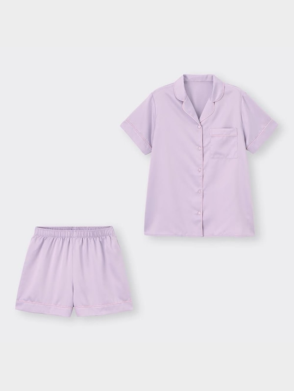 サテンパジャマ(半袖&ショートパンツ)