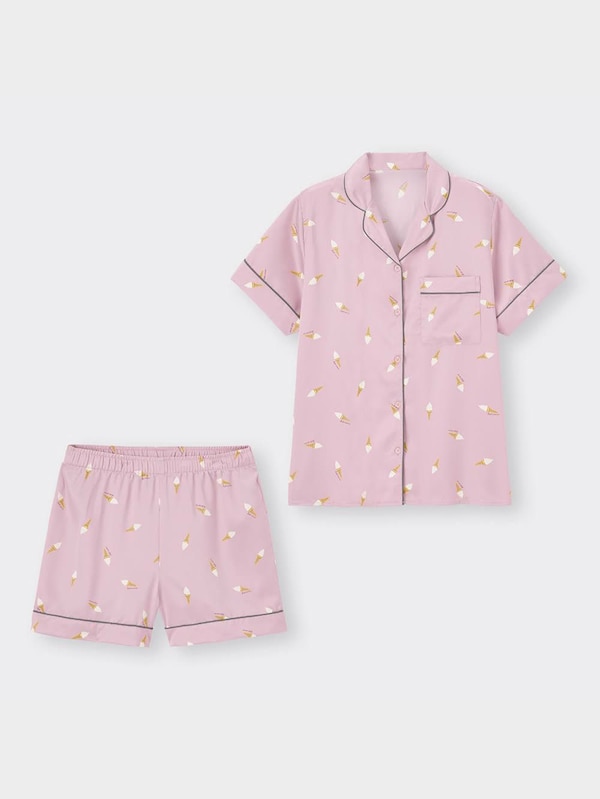 サテンパジャマ(半袖&ショートパンツ)(ソフトクリーム)+X