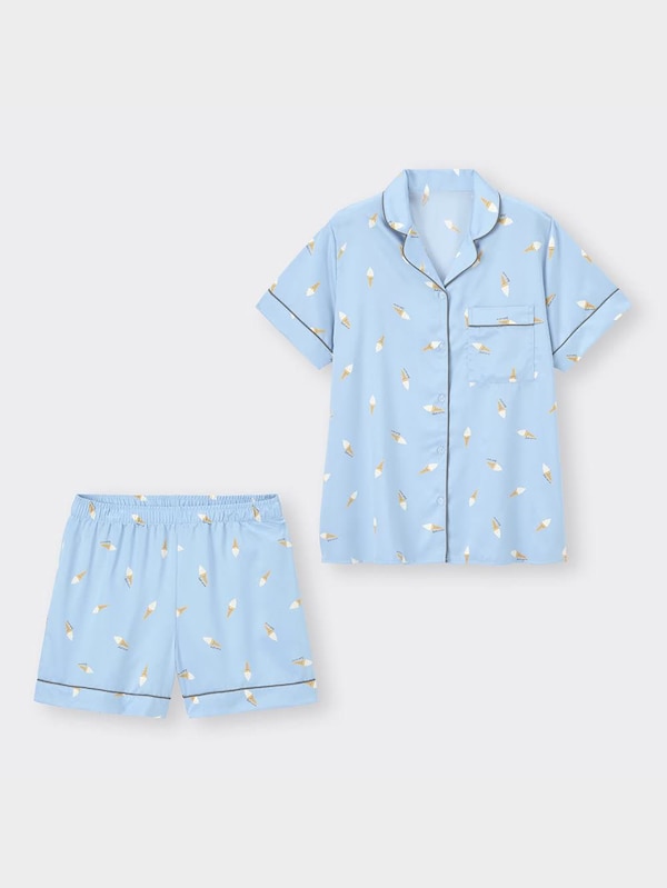 サテンパジャマ(半袖&ショートパンツ)(ソフトクリーム)+X