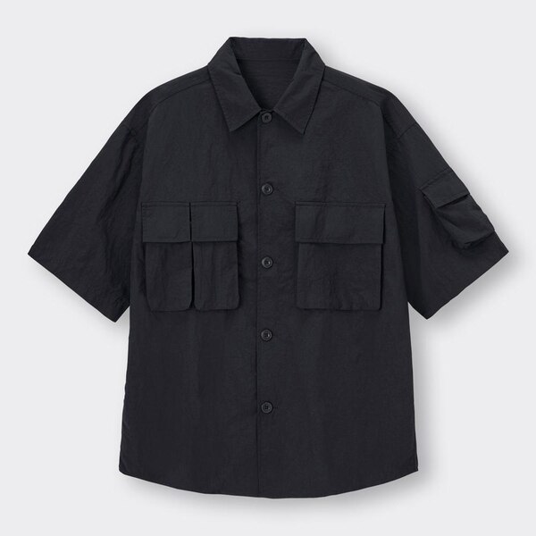 マルチポケットオーバーサイズシャツ(5分袖)NT+X-BLACK