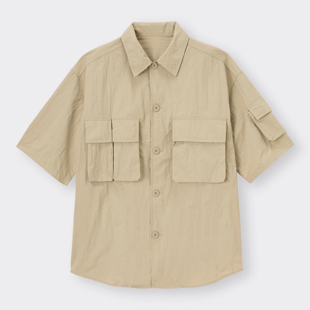 （GU）マルチポケットオーバーサイズシャツ(5分袖)NT+X