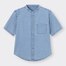 デニムリラックスフィットバンドカラーシャツ(5分袖)-BLUE