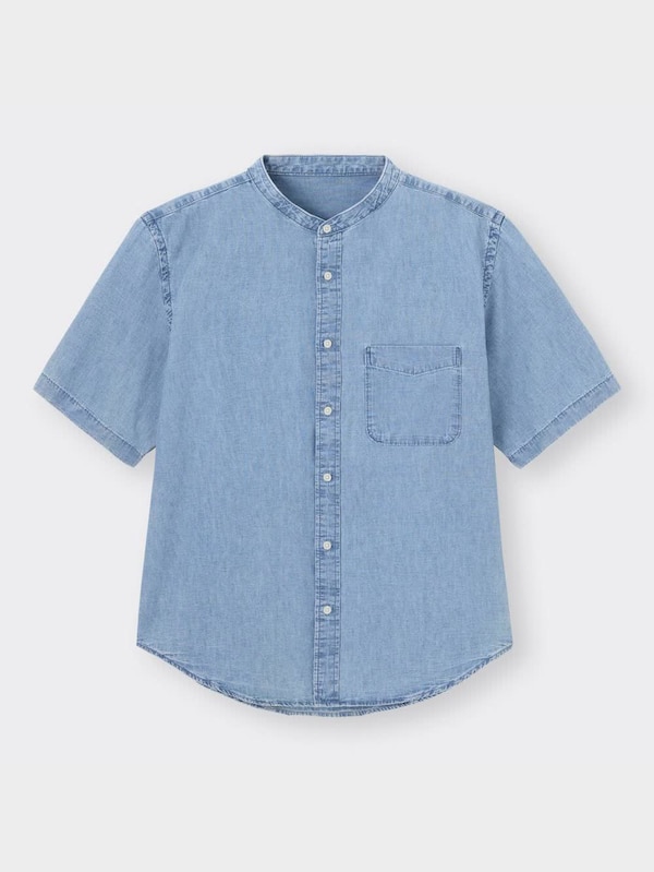 デニムリラックスフィットバンドカラーシャツ(5分袖)