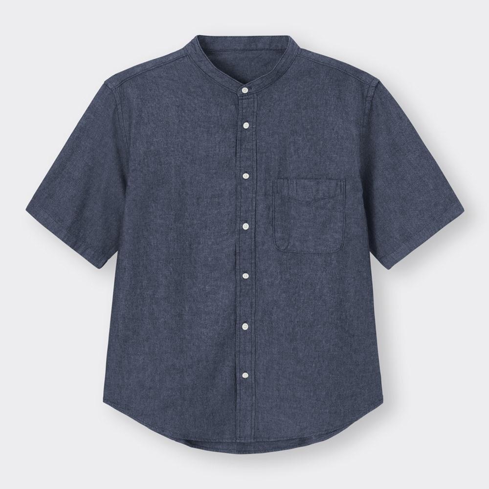 （GU）デニムリラックスフィットバンドカラーシャツ(5分袖)