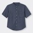 デニムリラックスフィットバンドカラーシャツ(5分袖)-NAVY