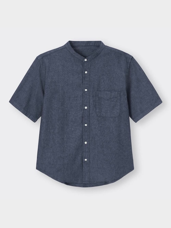 デニムリラックスフィットバンドカラーシャツ(5分袖)