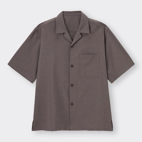 ドライリラックスフィットオープンカラーシャツ(5分袖)(セットアップ可能)-DARK BROWN